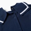 Cotton piqué romper with sailor collar for newborn boys, dark blue