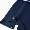 Cotton piqué romper with sailor collar for newborn boys, dark blue