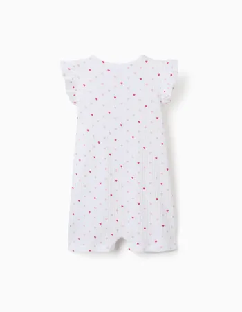 Ribbed romper with heart motif for newborn and baby girls, white