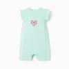 Cotton romper with heart print for newborn and baby girls, light green