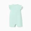 Cotton romper with heart print for newborn and baby girls, light green