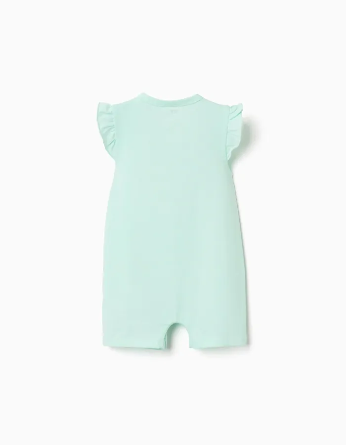 Cotton romper with heart print for newborn and baby girls, light green