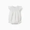 Striped cotton romper B&S for newborn girls, white/yellow/blue