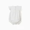 Striped cotton romper B&S for newborn girls, white/yellow/blue