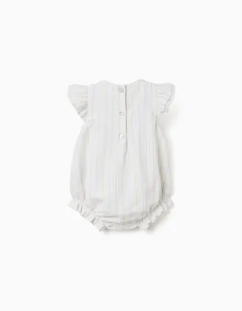 Striped cotton romper B&S for newborn girls, white/yellow/blue