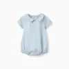 Short sleeve romper in cotton and linen for newborn boys, light blue