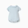 Short sleeve romper in cotton and linen for newborn boys, light blue