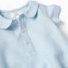 Short sleeve romper in cotton and linen for newborn boys, light blue
