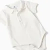 Cotton bodysuit + striped dungarees B&S for newborn boys, white/yellow/blue
