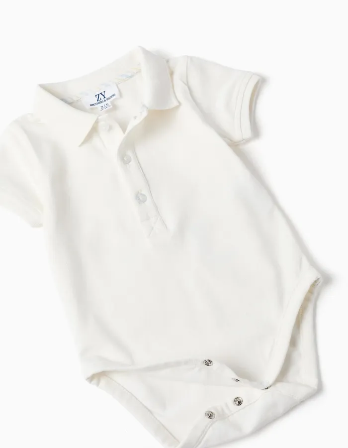 Cotton bodysuit + striped dungarees B&S for newborn boys, white/yellow/blue