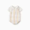 Cotton bodysuit + checked romper B&S for newborn boys, multicolour