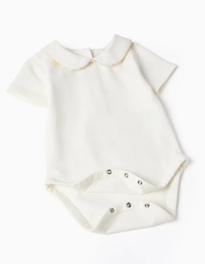 Cotton bodysuit + checked romper B&S for newborn boys, multicolour