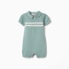 Knitted cotton romper with stripes for newborn boys, light green/white