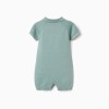 Knitted cotton romper with stripes for newborn boys, light green/white
