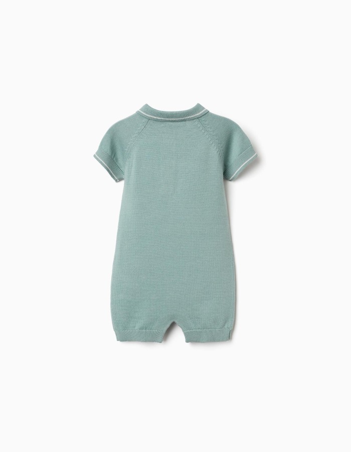 Knitted cotton romper with stripes for newborn boys, light green/white