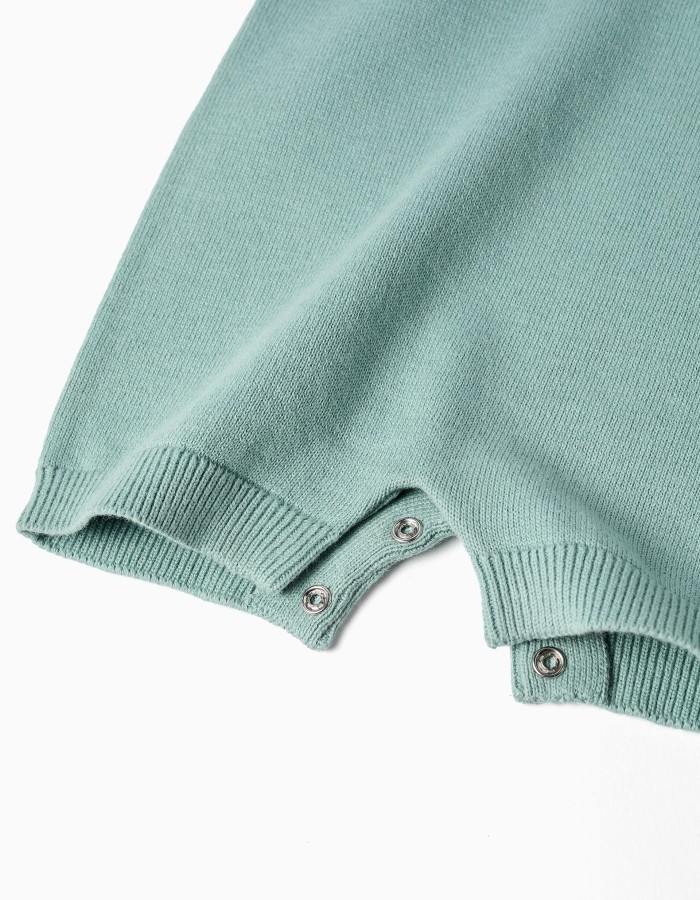 Knitted cotton romper with stripes for newborn boys, light green/white