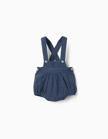 Jumpsuit in linen with adjustable straps You&Me for newborn boys, blue