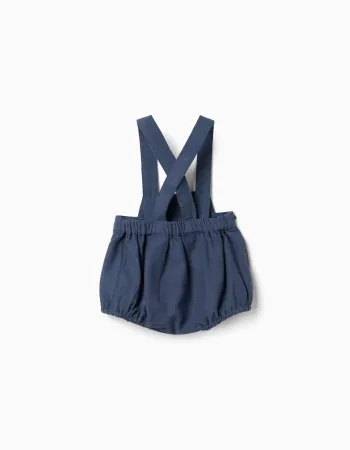 Jumpsuit in linen with adjustable straps You&Me for newborn boys, blue