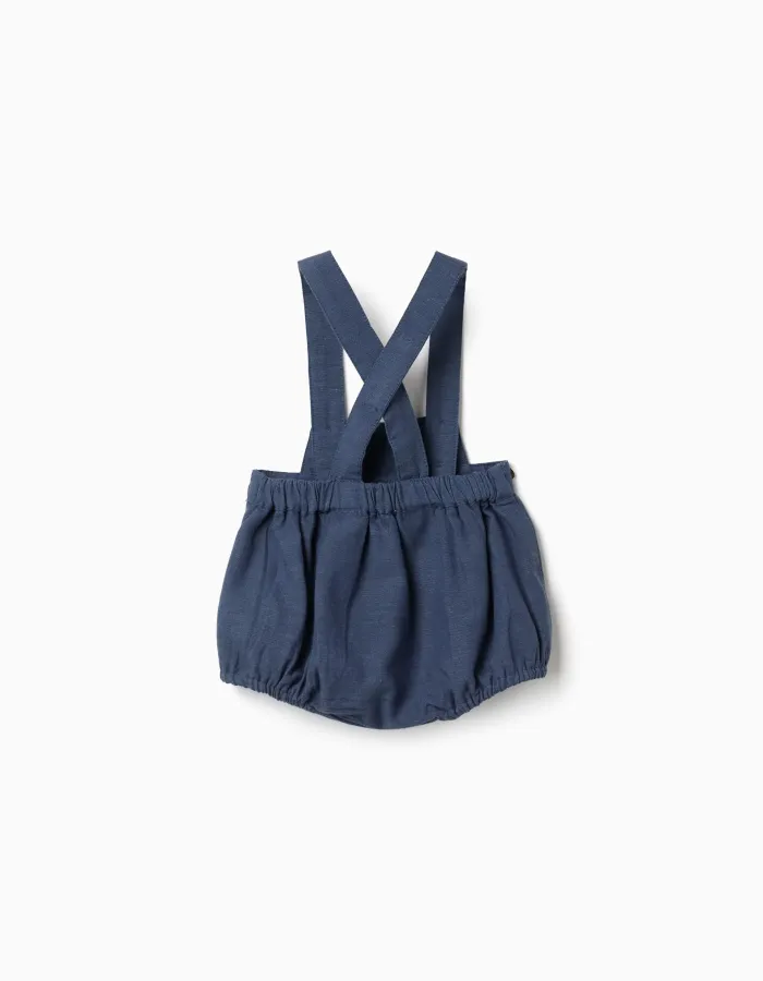 Jumpsuit in linen with adjustable straps You&Me for newborn boys, blue