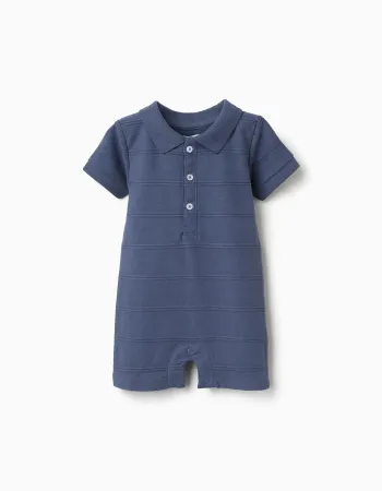 Cotton jumpsuit with embossed lines B&S for newborn boys, indigo