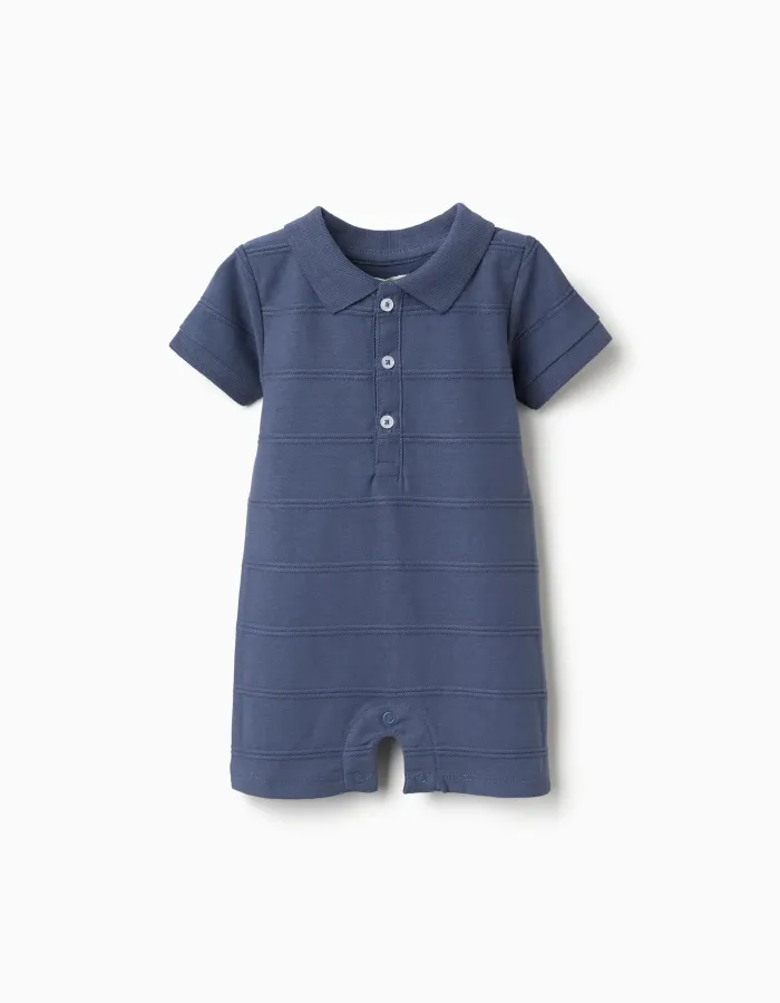 Cotton jumpsuit with embossed lines B&S for newborn boys, indigo