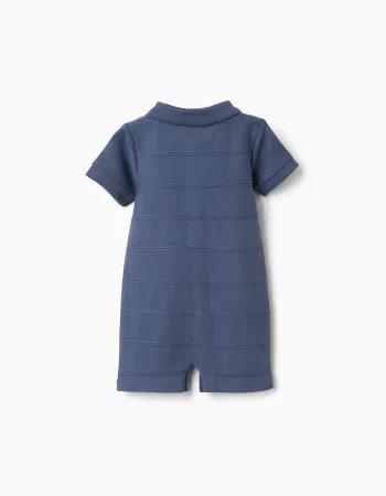 Cotton jumpsuit with embossed lines B&S for newborn boys, indigo