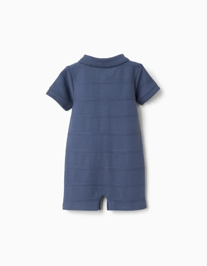 Cotton jumpsuit with embossed lines B&S for newborn boys, indigo