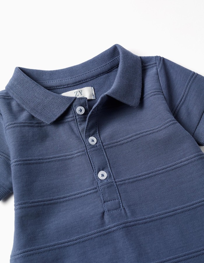 Cotton jumpsuit with embossed lines B&S for newborn boys, indigo