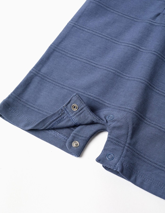 Cotton jumpsuit with embossed lines B&S for newborn boys, indigo