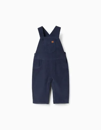Corduroy dungarees with front pocket for newborn boys, navy blue