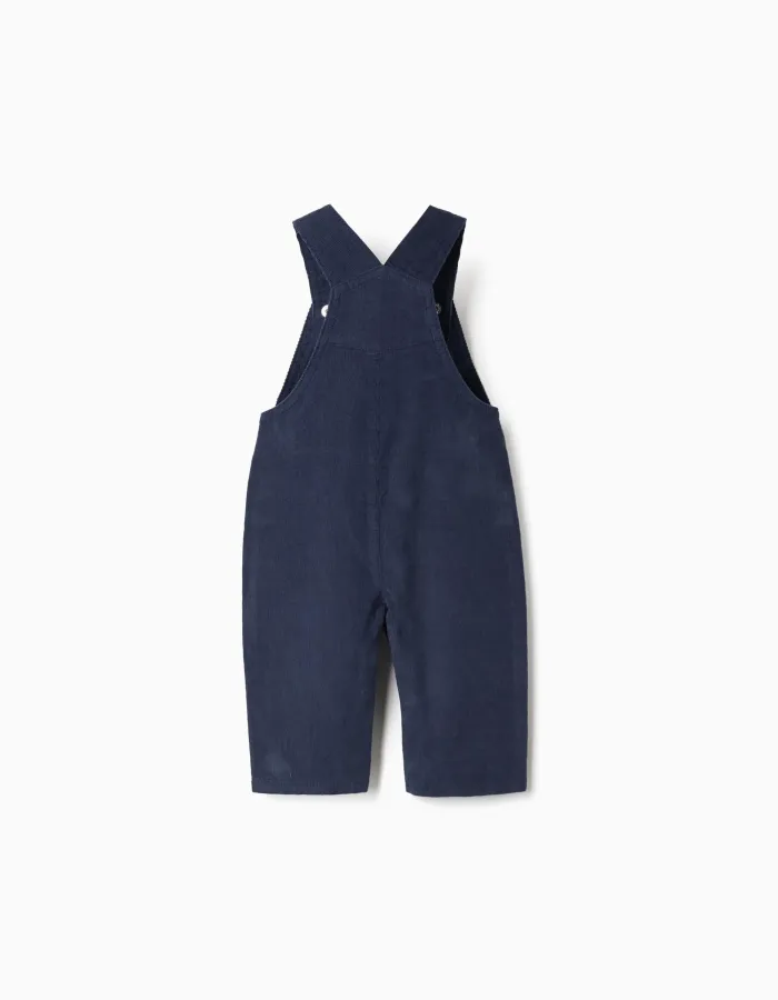 Corduroy dungarees with front pocket for newborn boys, navy blue
