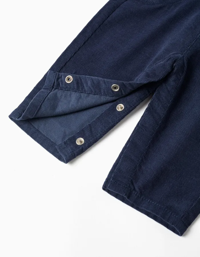 Corduroy dungarees with front pocket for newborn boys, navy blue