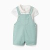 Cotton bodysuit and dungarees set for newborn boys, white/light green