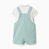 Cotton bodysuit and dungarees set for newborn boys, white/light green