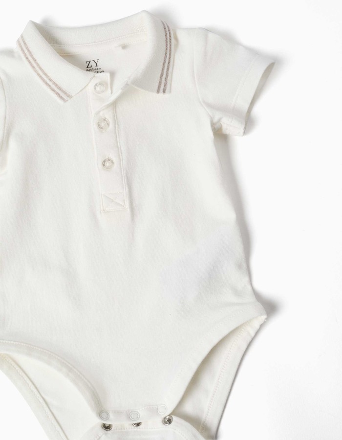 Cotton bodysuit and dungarees set for newborn boys, white/light green