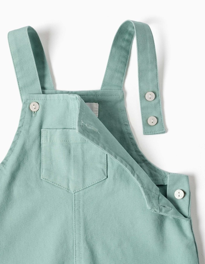 Cotton bodysuit and dungarees set for newborn boys, white/light green