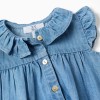 Sleeveless denim romper with ruffles for newborn girls, blue