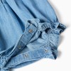 Sleeveless denim romper with ruffles for newborn girls, blue