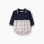 Dual-fabric romper with check pattern for newborn boys, multicolour