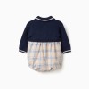 Dual-fabric romper with check pattern for newborn boys, multicolour