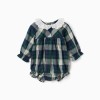 Checked cotton romper B&S for newborn girls, blue/green/beige
