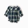 Checked cotton romper B&S for newborn girls, blue/green/beige