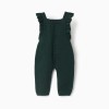 Knitted jumpsuit with ruffled straps for newborn girls, dark green