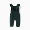 Knitted jumpsuit with ruffled straps for newborn girls, dark green