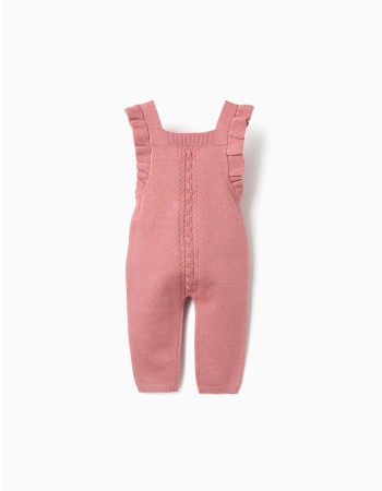 Knitted jumpsuit with ruffled straps for newborn girls, pink