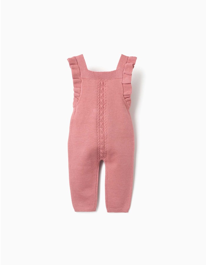 Knitted jumpsuit with ruffled straps for newborn girls, pink