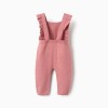 Knitted jumpsuit with ruffled straps for newborn girls, pink