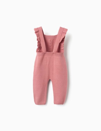 Knitted jumpsuit with ruffled straps for newborn girls, pink