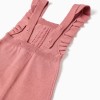 Knitted jumpsuit with ruffled straps for newborn girls, pink