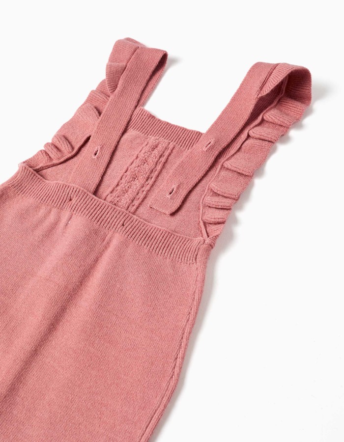 Knitted jumpsuit with ruffled straps for newborn girls, pink